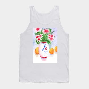 Red Flowers On a Vase. Watercolor Painting Tank Top